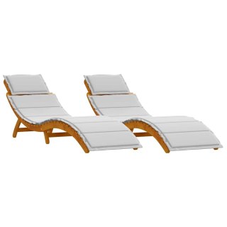 Leżak z poduszką 2 pcs Jasnoszary Lite Drewno Akacji