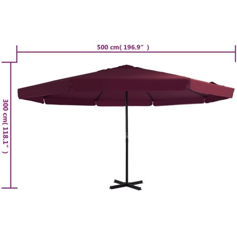 Parasol ogrodowy na słupku aluminiowym, 500 cm, bordowy