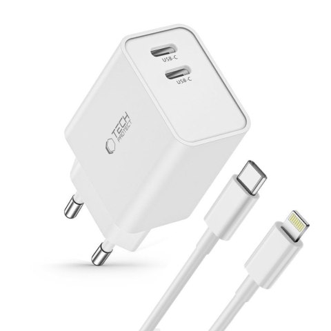 Ładowarka sieciowa C35W 2x USB-C z kablem USB-C - iPhone Lightning - biała