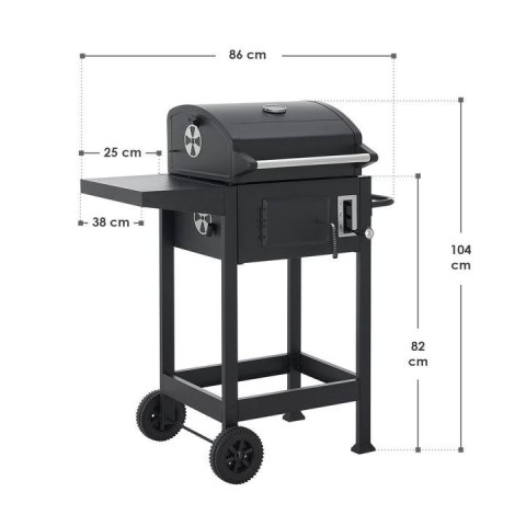Kompaktowy grill węglowy z termometrem i półką, 86x104x52 cm
