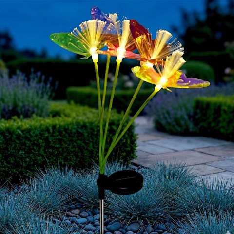 LAMPA SOLARNA TAŃCZĄCE NA WIETRZE MOTYLE 5 LED 76CM MULTIKOLOR