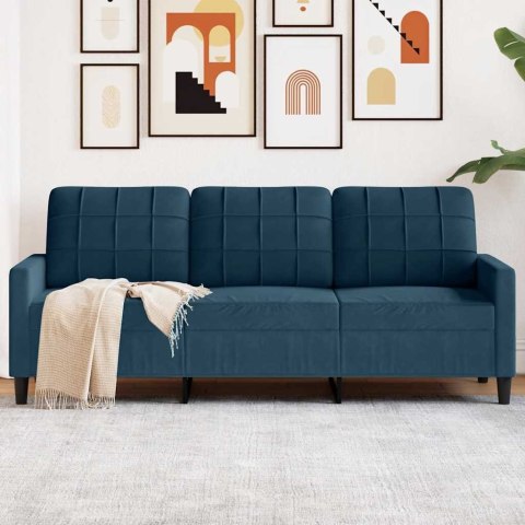 Sofa 3-osobowa, niebieski, 180 cm, tapicerowana aksamitem