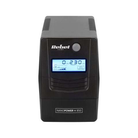 Zasilacz awaryjny komputerowy UPS REBEL model Nanopower Plus 850 ( offline, 850VA / 480W , 230 V , 50Hz , LCD , USB , RJ45 )