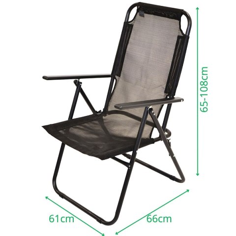 KRZESŁO TURYSTYCZNE Z PODŁOKIETNIKAMI 61x66x65-108CM SKŁADANE CZARNE ENERO CAMP