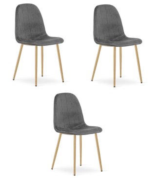 Krzesło PADVA - aksamit szary ciemny / nogi dąb x 3