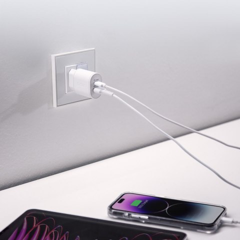 Ładowarka sieciowa Power Delivery USB-A USB-C 20W - biała