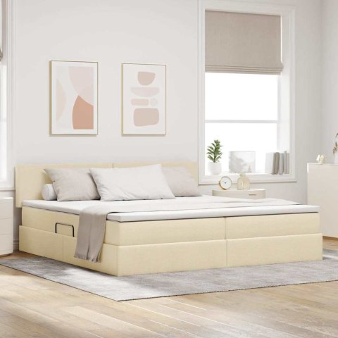 Łóżko z miejscem na przechowywanie i LED Kremowy 200 x 200 cm