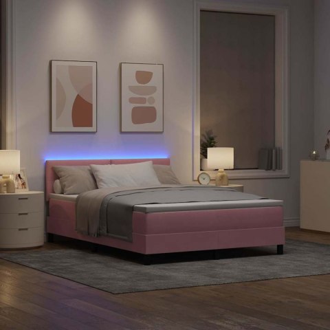 Łóżko z sprężyną LED z materacem Różowy 160 x 200 cm Aksamit