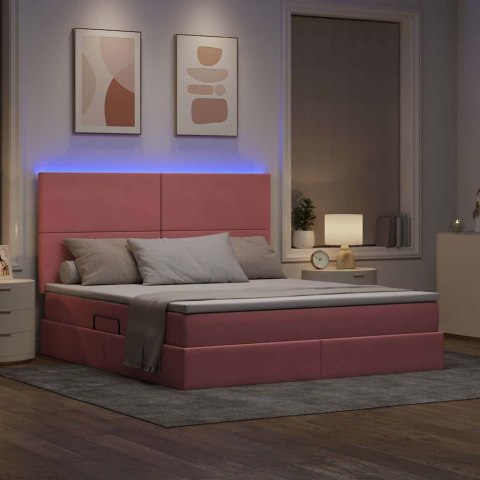 Łóżko z miejscem na przechowywanie i LED Różowy 160 x 200 cm