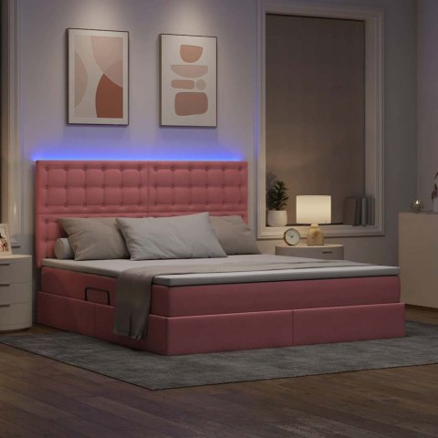 Łóżko z miejscem na przechowywanie i LED Różowy 160 x 200 cm