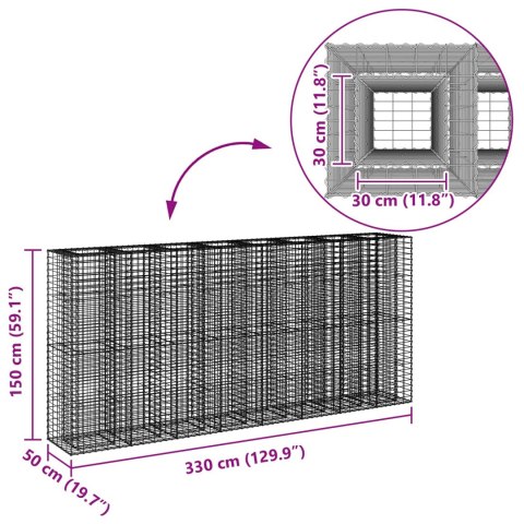 Podniesione łóżko gabionowe 4 pcs Srebrny 330 x 50 x 150 cm