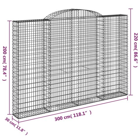 Kosze gabionowe, 3 szt, 300x30x200/220 cm, galwanizowane żelaz