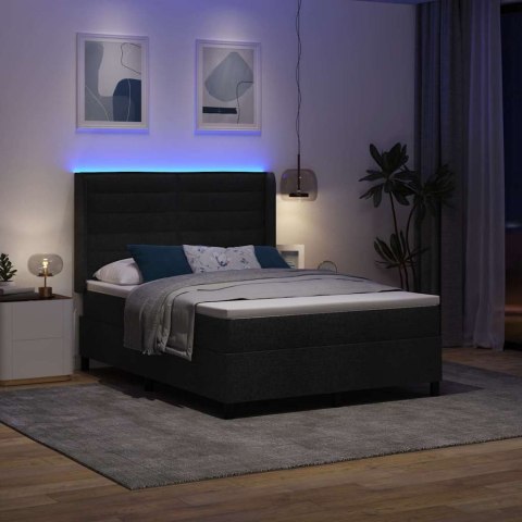 Łóżko z sprężyną LED z materacem Czarny 140 x 200 cm tkanina