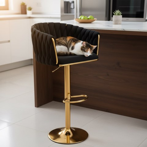 Krzesło barowe COFTON GOLD welurowe czarne VELVET