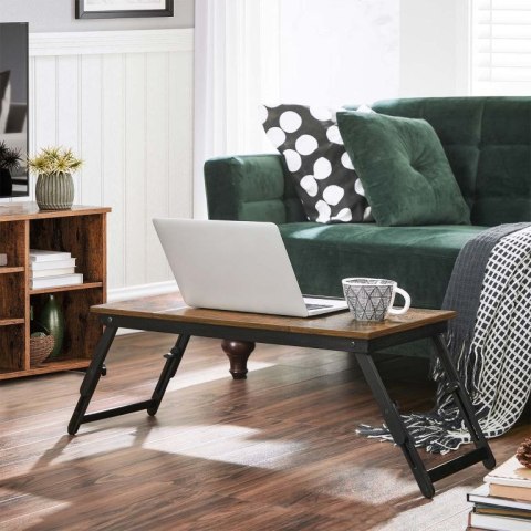 Rustykalny składany stolik na laptopa MDF bambus 71x35x23 cm