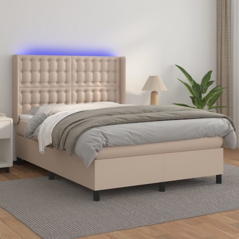 Łóżko kontynentalne, materac i LED cappuccino 140x200 cm