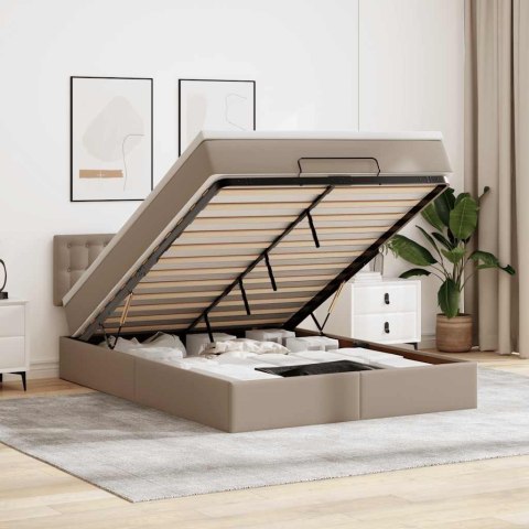 Łóżko otomana z materacami i LED, cappucino, 140x190cm ekoskóra