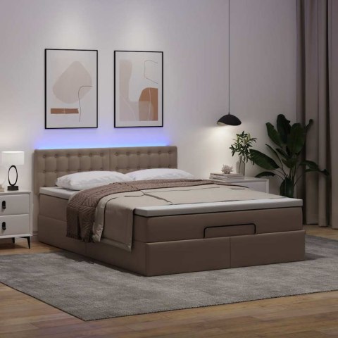 Łóżko otomana z materacami i LED, cappucino, 140x190cm ekoskóra