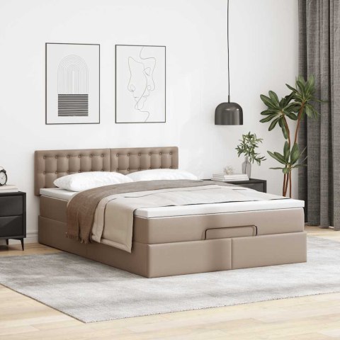 Łóżko otomana z materacami i LED, cappucino, 140x190cm ekoskóra