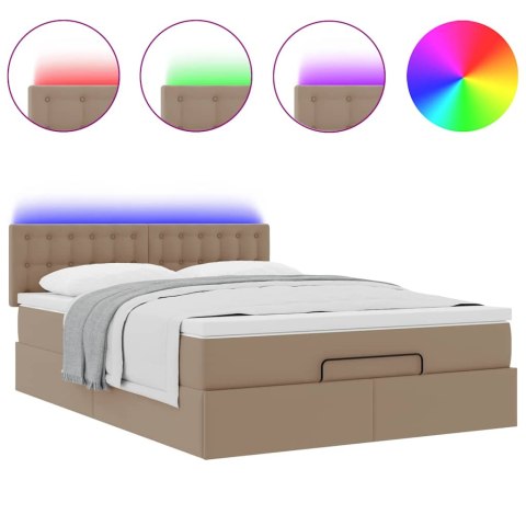 Łóżko otomana z materacami i LED, cappucino, 140x190cm ekoskóra