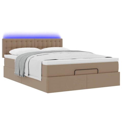 Łóżko otomana z materacami i LED, cappucino, 140x190cm ekoskóra