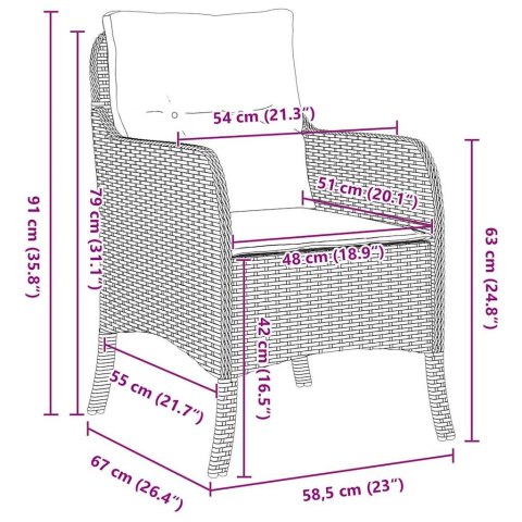 Zestaw do jadalni w ogrodzie z poduszką 3 pcs Czarny polirattan