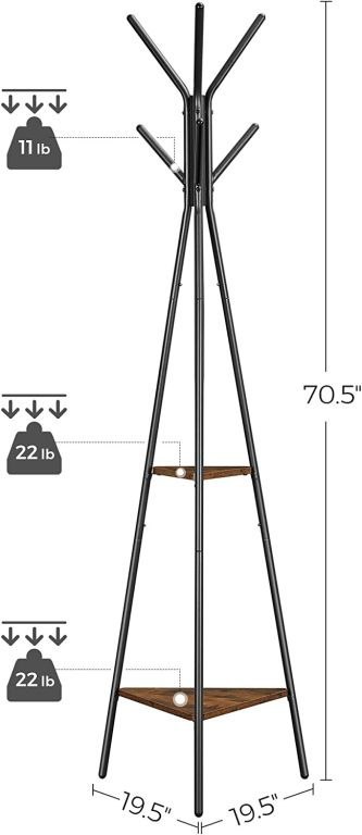 Rustykalny wieszak z półkami, stal, MDF, 6 haczyków, 181 cm