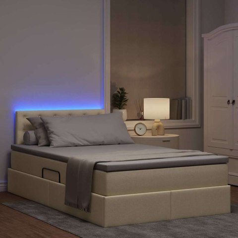 Łóżko z miejscem na przechowywanie i LED Kremowy 120 x 190 cm
