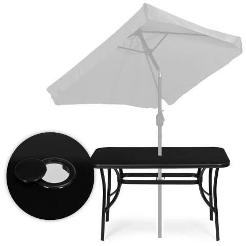 Stół ogrodowy 120x70 cm szkło hartowane otwór na parasol czarny MultiGarden