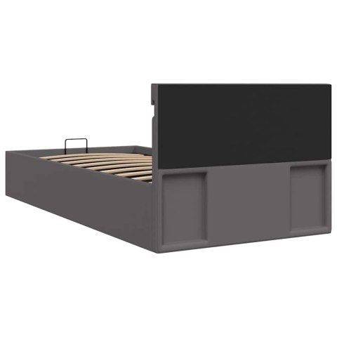 Rama łóżka z podnośnikiem i LED, szara, ekoskóra, 100 x 200 cm