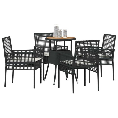 Zestaw do jadalni w ogrodzie 5 pcs Czarny polirattan