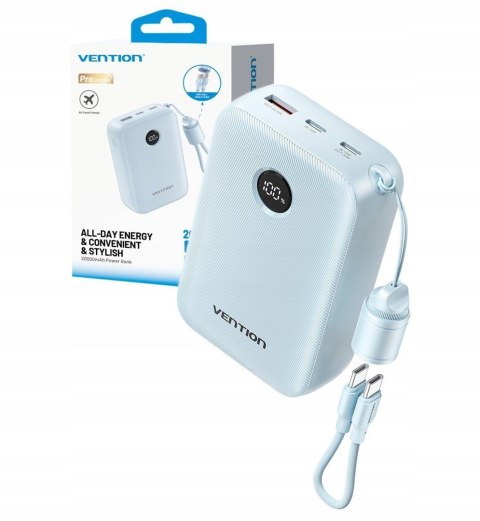 Powerbank Vention 20000mAh 2 x USB-C 1x USB-A z wyświetlaczem 22,5W niebieski