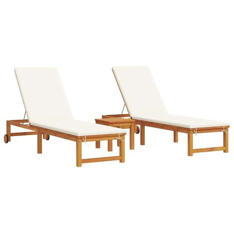 Leżak 3 pcs Brązowy Lite Drewno Akacji