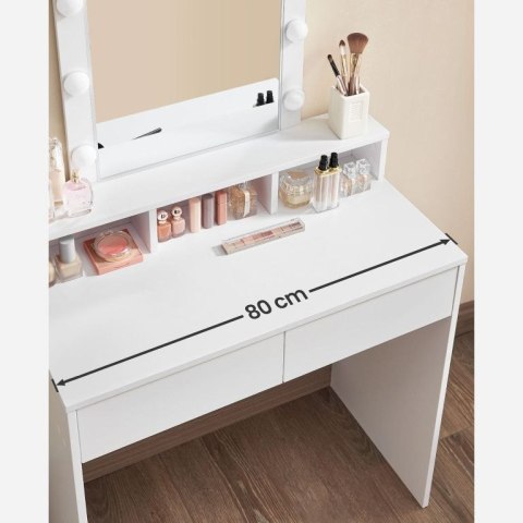 Toaletka z lustrem i 9 LED, biała, 80x40x145 cm, nowoczesna