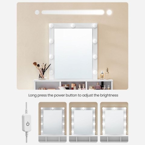 Toaletka z lustrem i 9 LED, biała, 80x40x145 cm, nowoczesna