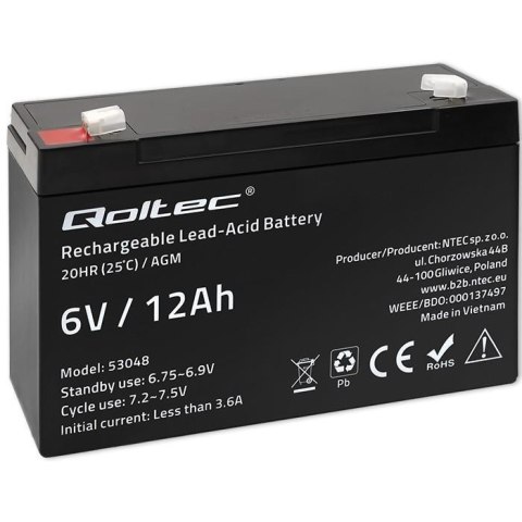 Akumulator AGM Qoltec 6V | 12Ah