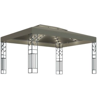 Altana z podwójnym dachem i sznurem lampek LED, 3x4 m, taupe