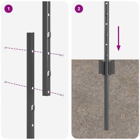 Słupek ogrodzeniowy. 44 pcs Szary 160 cm Stal