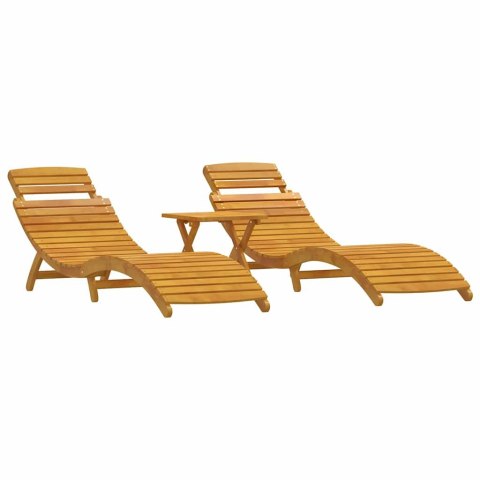 Leżak 3 pcs Brązowy Lite Drewno Akacji