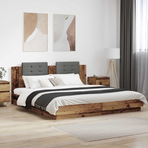 Rama łóżka z wezgłowiem Ze LED Lights Stare drewno 180 x 200 cm