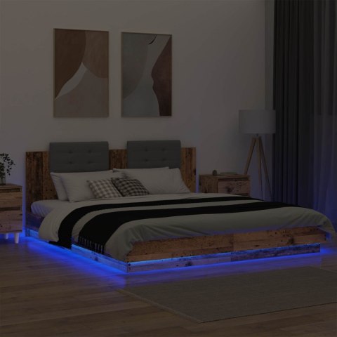 Rama łóżka z wezgłowiem Ze LED Lights Stare drewno 180 x 200 cm