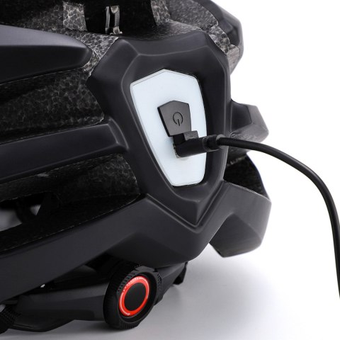 Kask rowerowy MTB z odpinanym daszkiem i tylną lampką USB 54-57 cm - czarny
