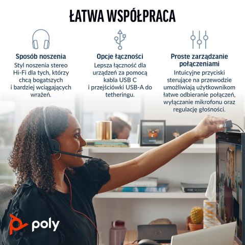 Słuchawki Poly Blackwire 3220 Stereo USB-C Black Headset +USB-C/A Adapter (Box) 8X228AA