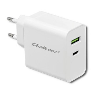 Ładowarka sieciowa Qoltec 45W | 5-20V | 2.4-3A | USB typ C PD | USB | Biała
