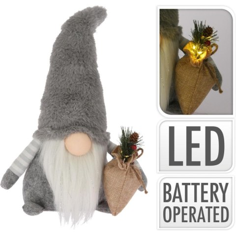 SKRZAT DEKORACYJNY PLUSZOWY LED 38CM SZARY