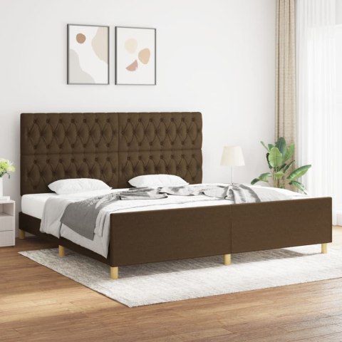 Rama łóżka z zagłówkiem, ciemnobrązowa 200x200 cm obita tkaniną