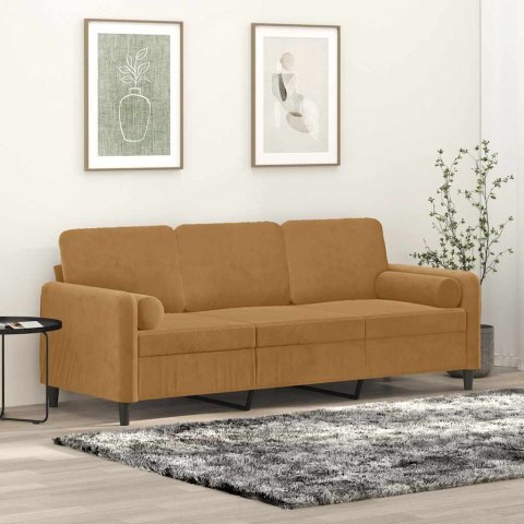 3-osobowa sofa z poduszkami, brązowa, 180 cm, aksamit
