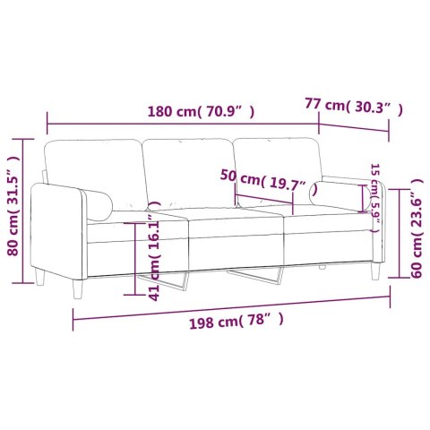 3-osobowa sofa z poduszkami, brązowa, 180 cm, aksamit