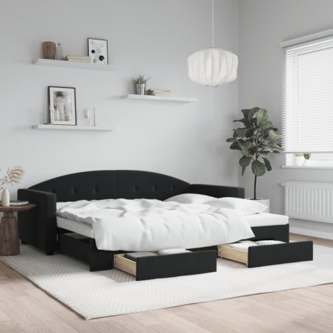 Sofa rozsuwana z szufladami, czarna, 90x190 cm, aksamit