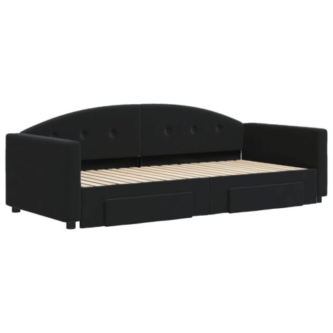 Sofa rozsuwana z szufladami, czarna, 90x190 cm, aksamit